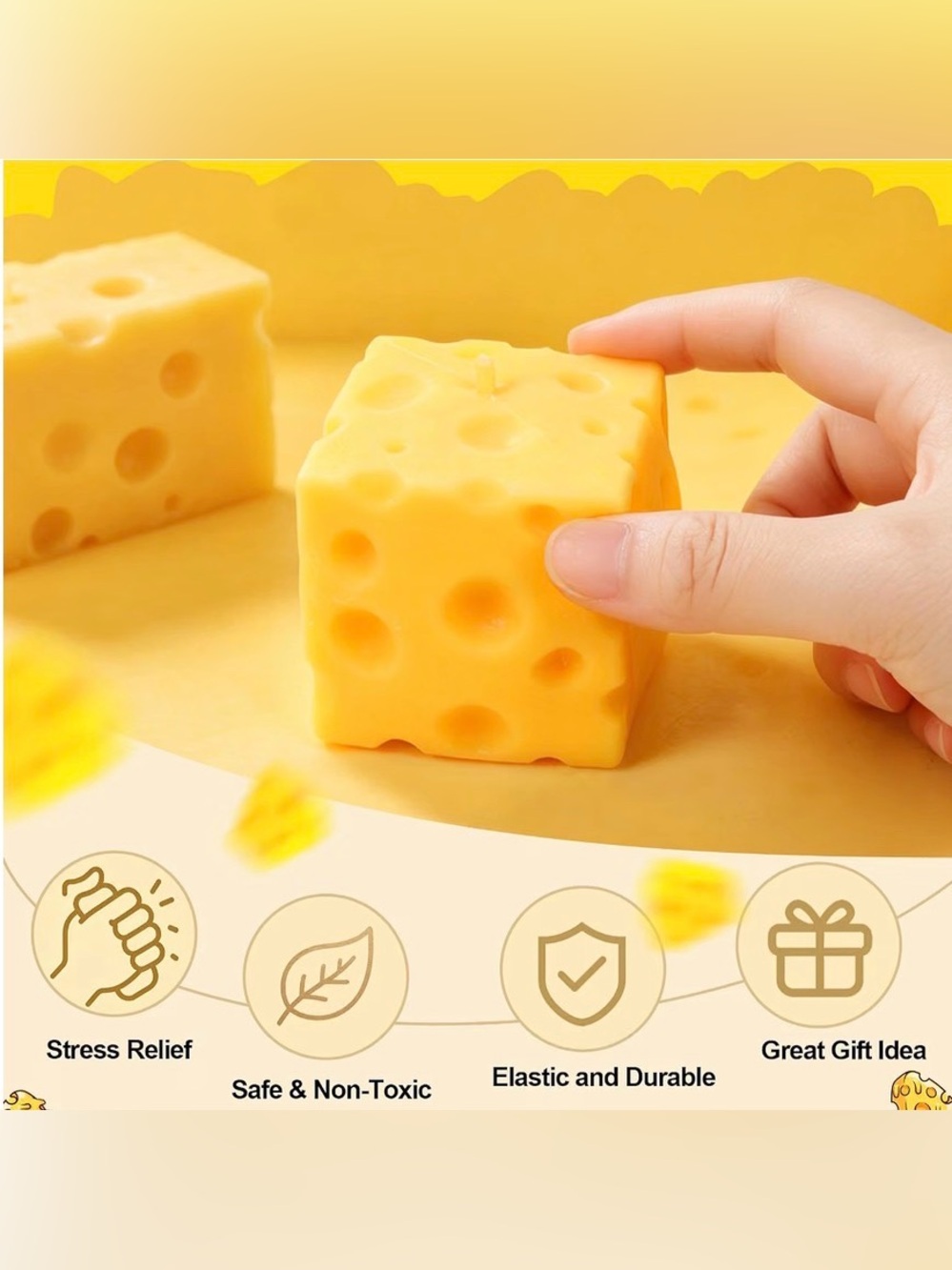 030 2pcs Cheese Squeeze Yellow Toy, 2.36 inch Slow Rebound Sensory Focus Fidget - Picture 7 of 11